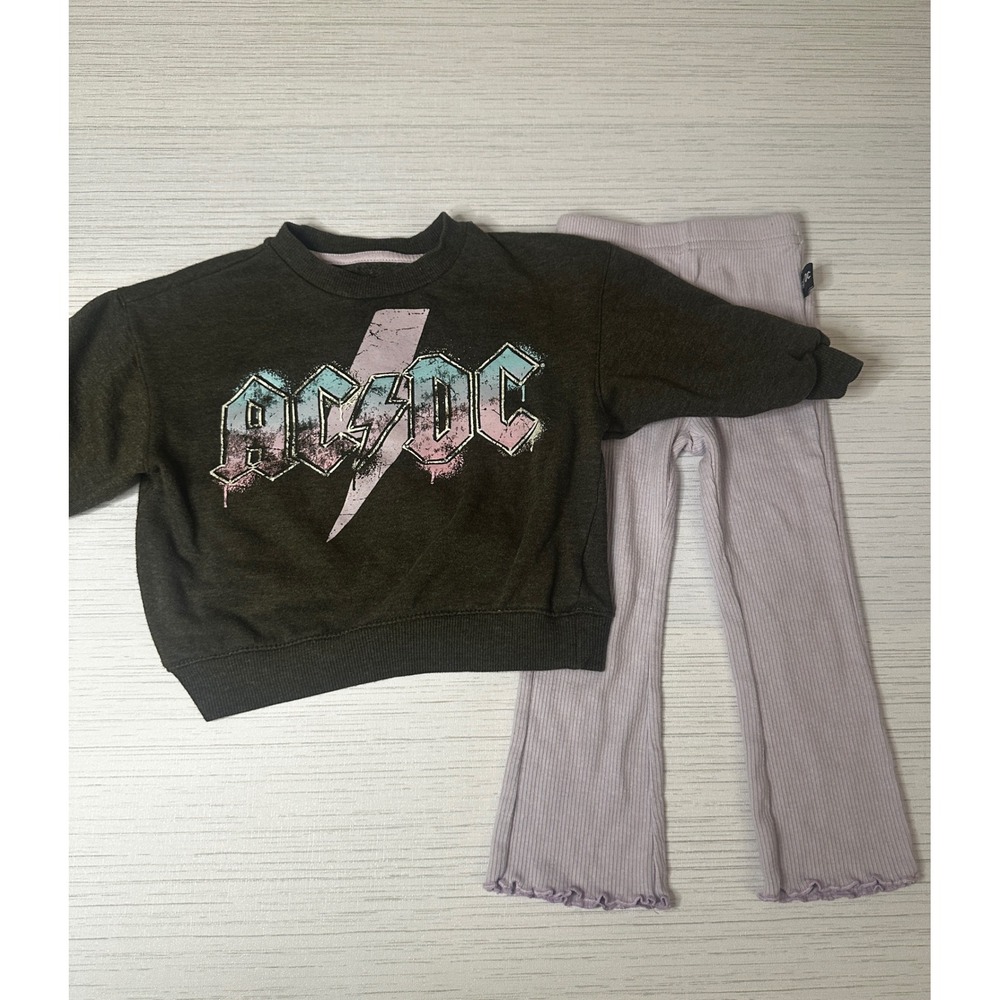 ACDC Toddler Girls Sweatshirt and Ribbed Flare Leggings 2-Piece Set Charcoal 2T